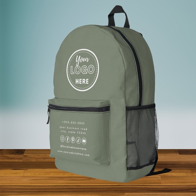 Professional Branding Sage Green Social Media Printed Backpack (Creator Uploaded)