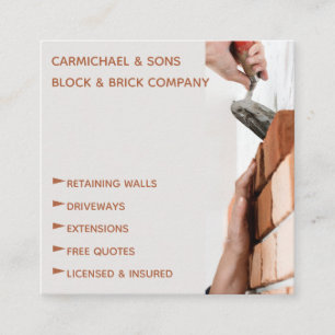 Professional Bricklayer Masonry  Building Square Business Card