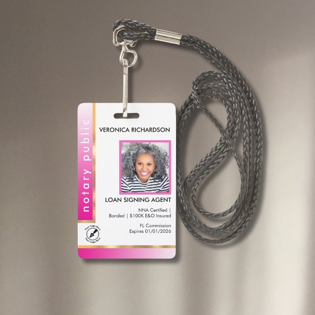 Professional Bright Pink Notary Photo Badge ID Badge (Creator Uploaded)