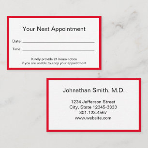 Professional Bright Red and White Doctor's Office Appointment Card