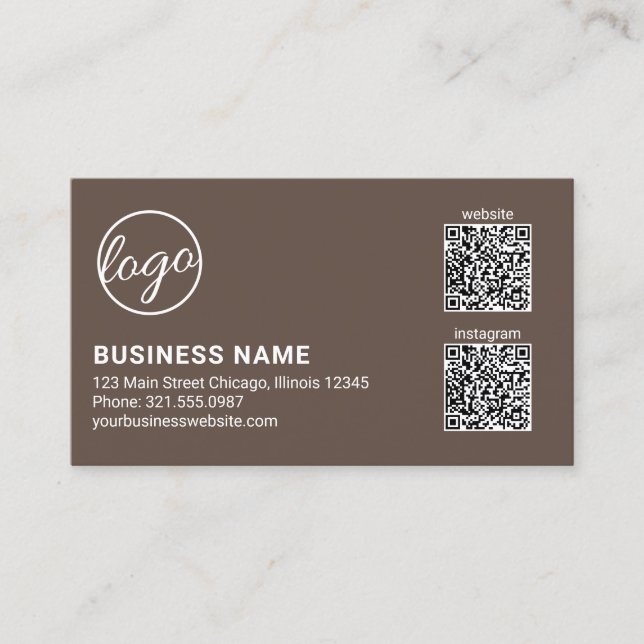 Professional Brown Logo QR Code Modern Business Card (Front)