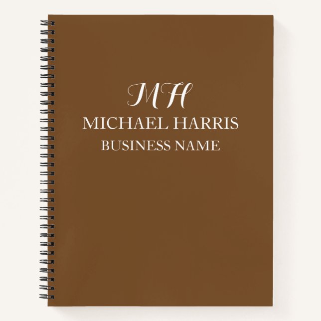 Professional Brown Monogram Initial Business Notebook (Front)