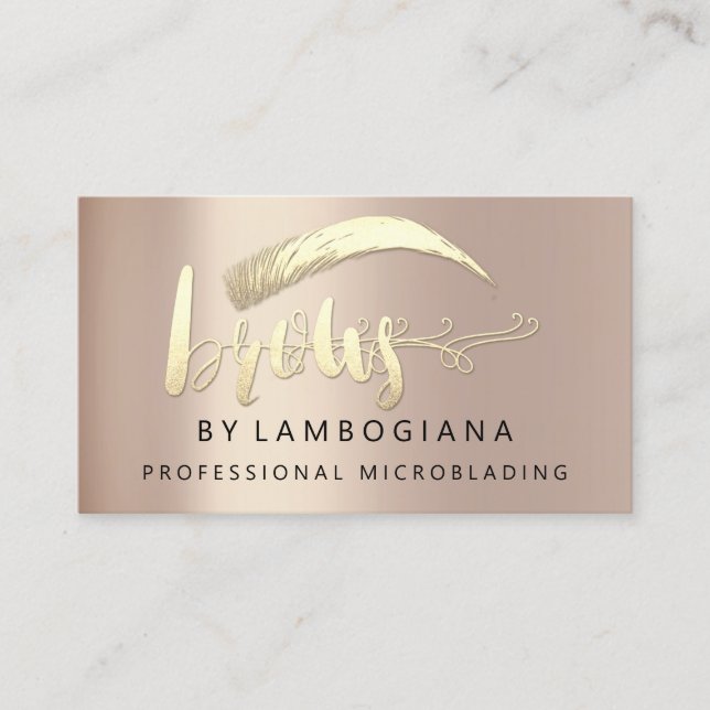 Professional Brows Gold Grey Logo Social Media FB  Business Card (Front)