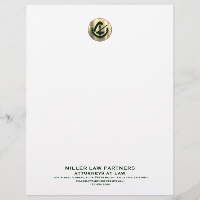 Professional Brushed Gold Logo Green Typography Custom Letterhead (Front)