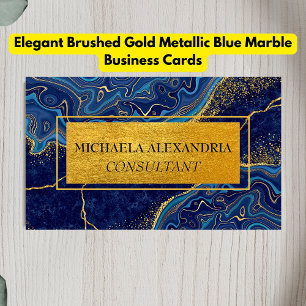 Professional Brushed Gold Metallic Blue Marble Business Card