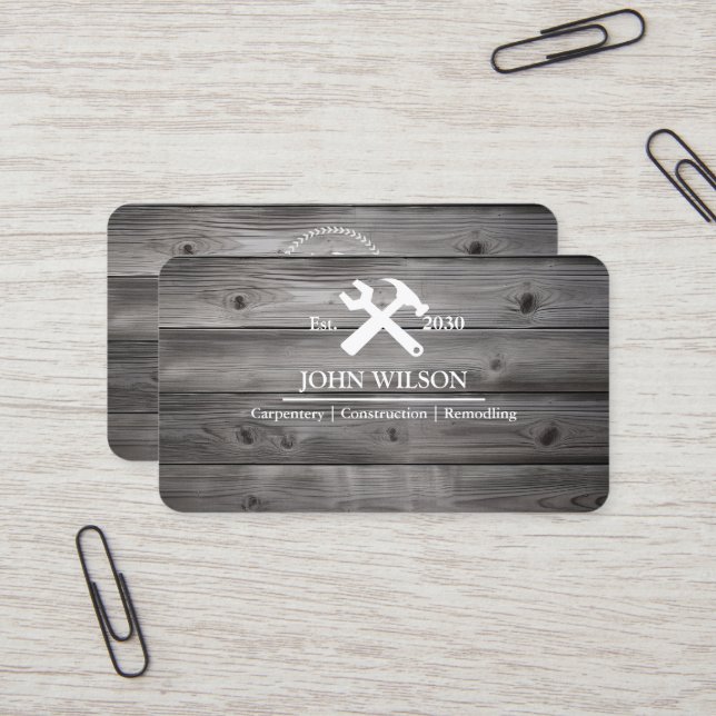 Professional Builder Carpenter Tools Woodworking Business Card (Front/Back In Situ)