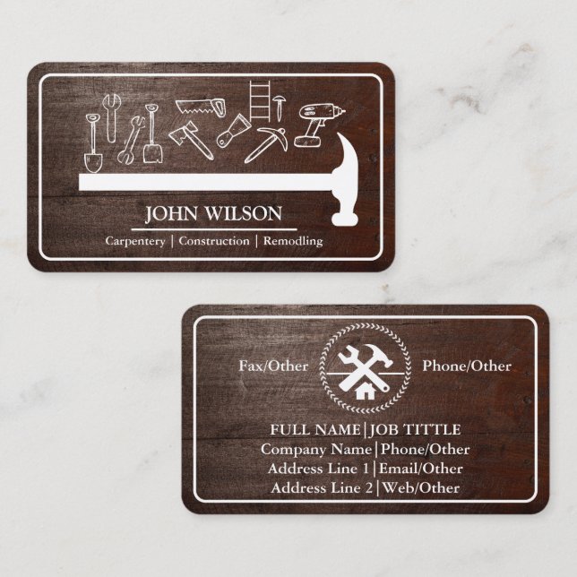 Professional Builder Carpenter Tools Woodworking Business Card (Front/Back)