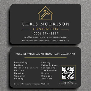 Professional Builder & Contractor Business QR Code Business Card
