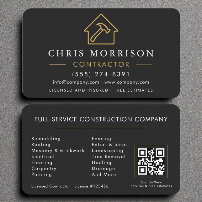 Professional Builder & Contractor Business QR Code Business Card (Creator Uploaded)