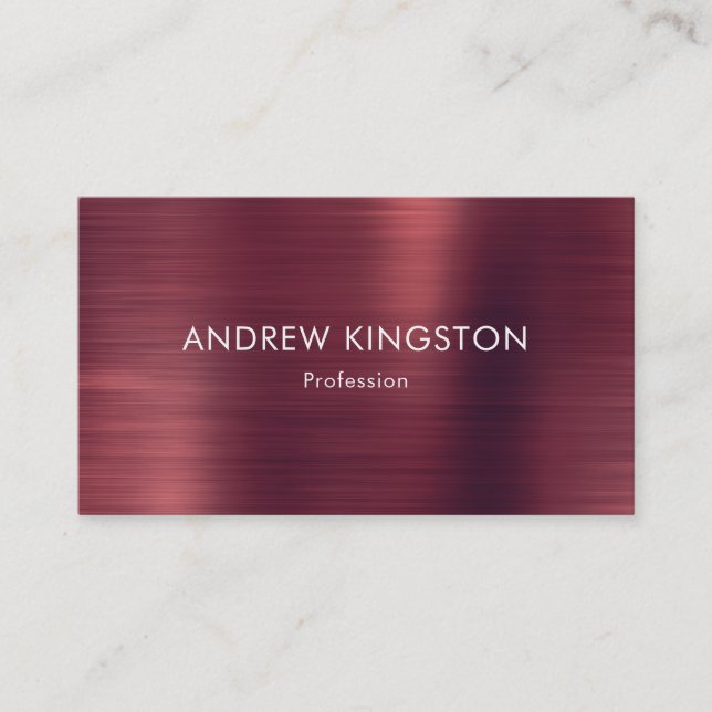 Professional Burgundy Faux Brushed Metallic Steel Business Card (Front)