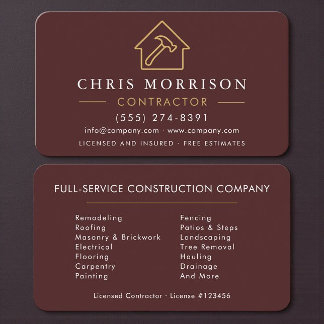 Professional Burgundy & Gold Contractor Business Card (Creator Uploaded)