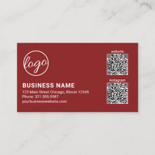 Professional Burgundy Logo QR Code Modern Business Card