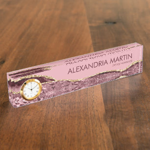 Professional Burgundy Pink Gold Glitter Office Nameplate