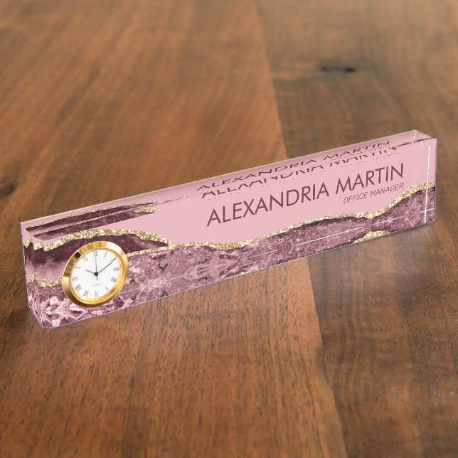 Professional Burgundy Pink Gold Glitter Office Nameplate (Side)