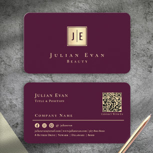 Professional Burgundy Wine & Gold Luxury Monogram Business Card