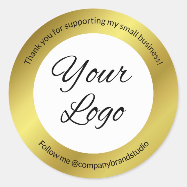 Professional Business Add Logo Thank You Faux Gold Classic Round Sticker (Front)