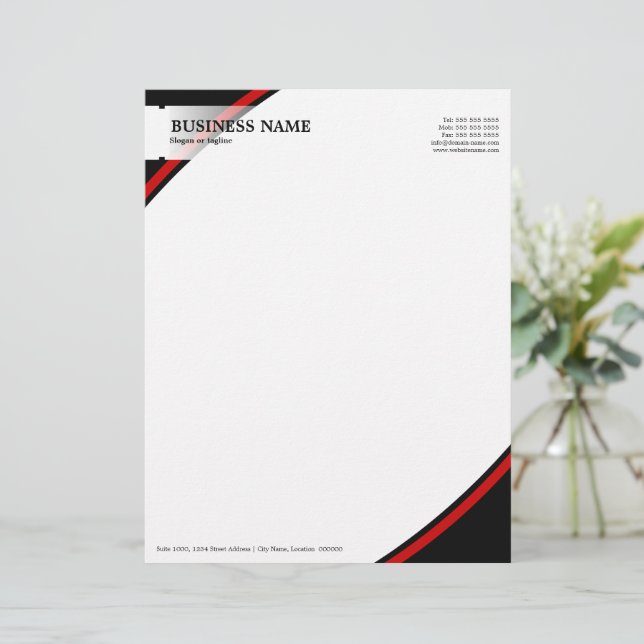 Professional Business Black Red Customized Letterhead (Standing Front)