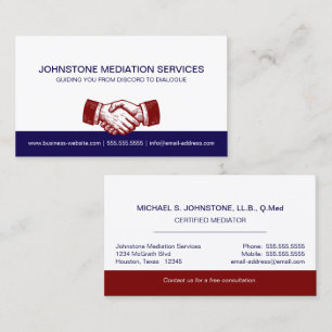 Professional Business Blue Red Handshake Business Card