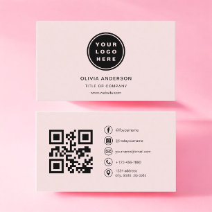 Professional Business Blush Pink QR Code Business Card