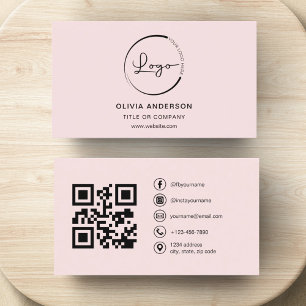 Professional Business Blush Pink QR Code Card