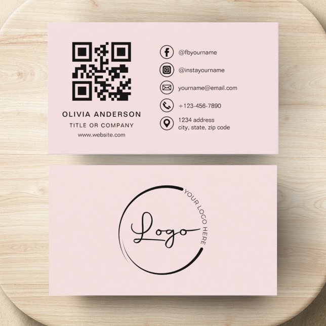Professional Business Blush Pink QR Code Card (Creator Uploaded)