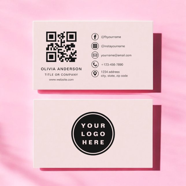 Professional Business Blush Pink QR Code Card (Creator Uploaded)