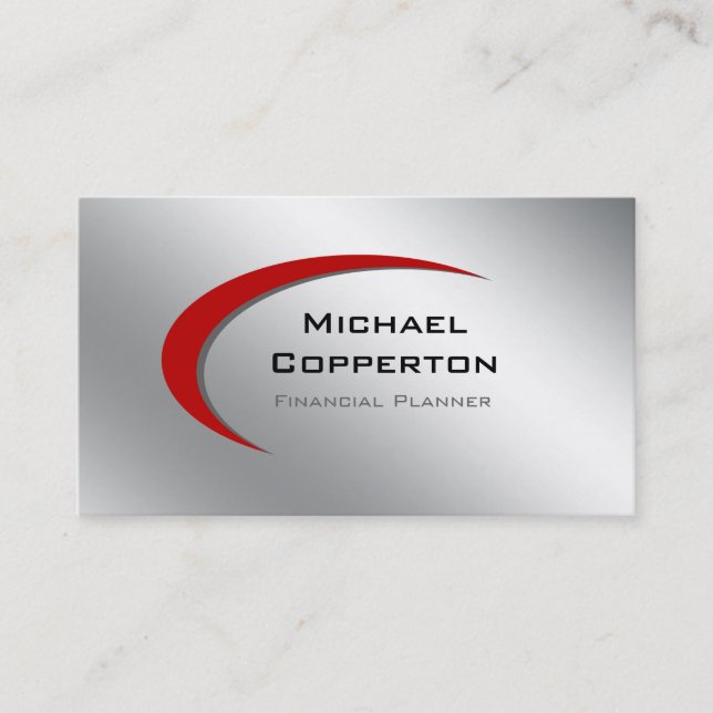 Professional Business Card Logo Red Curve Silver (Front)