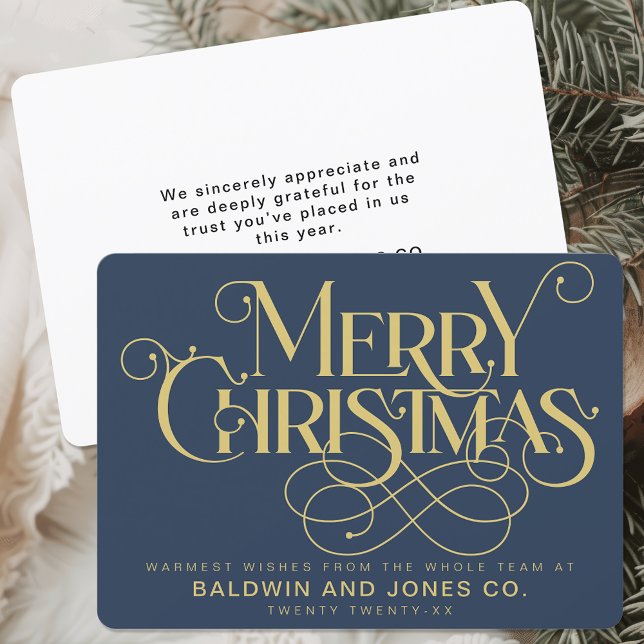 Professional Business Company Logo Gold Navy Blue Holiday Card (Creator Uploaded)
