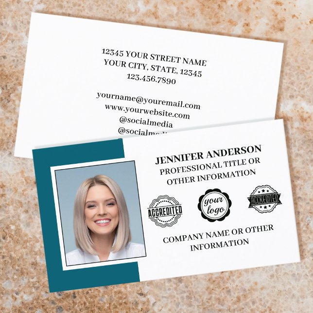 Professional Business Employee Custom Photo Teal Business Card (Creator Uploaded)