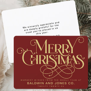 Professional Business Gold Script Company Logo Red Holiday Card