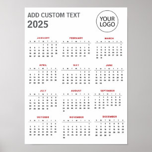 Professional Business Logo and Text 2025 Calendar  Poster