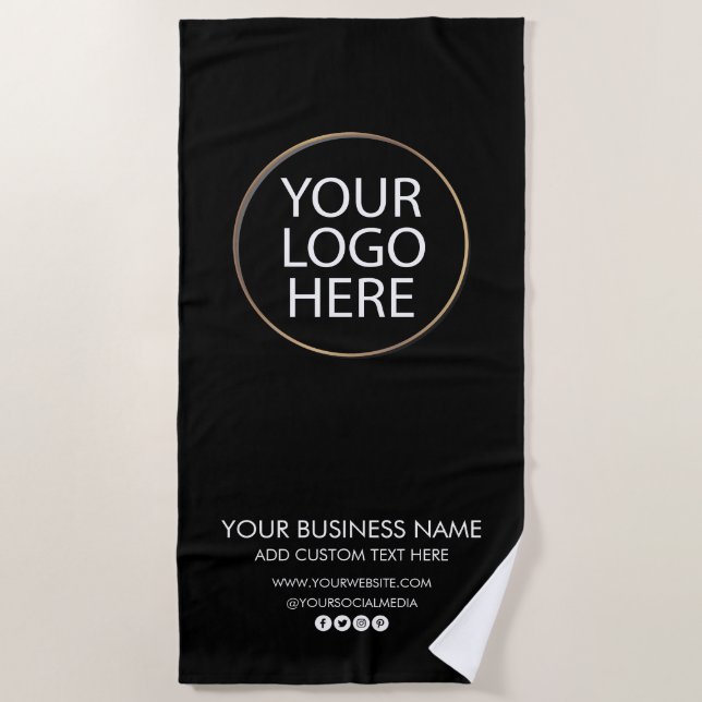 Professional Business Logo and Text Company Black Beach Towel (Front)