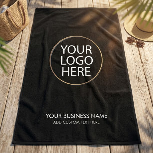Professional Business Logo and Text Company Black Beach Towel