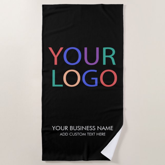 Professional Business Logo and Text Company Black Beach Towel (Front)