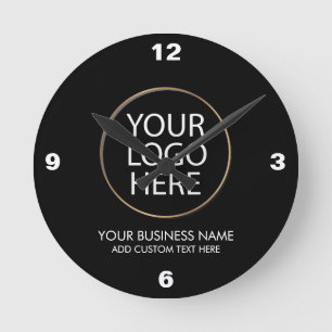 Professional Business Logo and Text Company Black  Round Clock