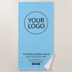 Professional Business Logo and Text Company Blue Beach Towel
