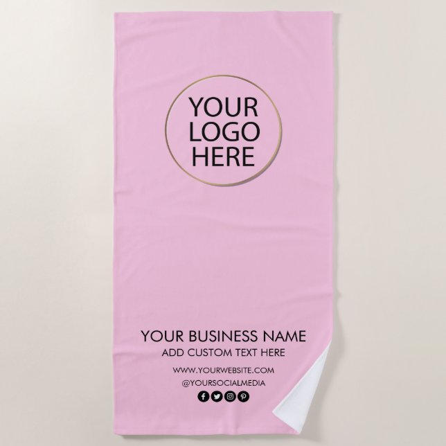 Professional Business Logo and Text Company Pink Beach Towel (Front)