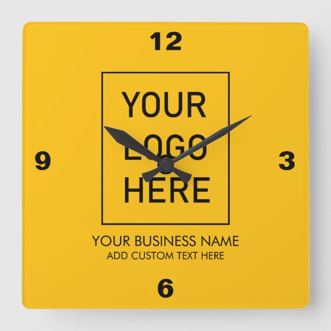 Professional Business Logo and Text Company Yellow Square Wall Clock (Front)