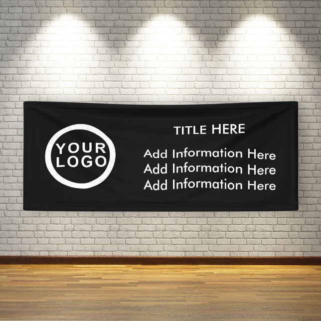 Professional Business Logo Modern Black White Banner (Stylishly Personalize with Your Custom Logo & Optional Text.)
