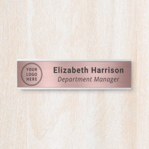 Professional Business Logo Name Rose Gold Door Sign