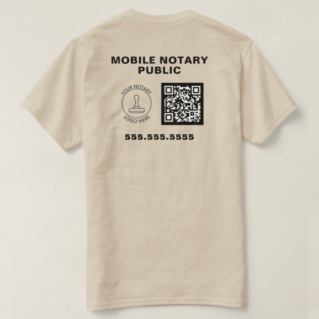 Professional Business Logo QR Code Notary Work T-Shirt (Design Back)