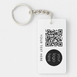 Professional Business Logo QR Code & Text White Key Ring