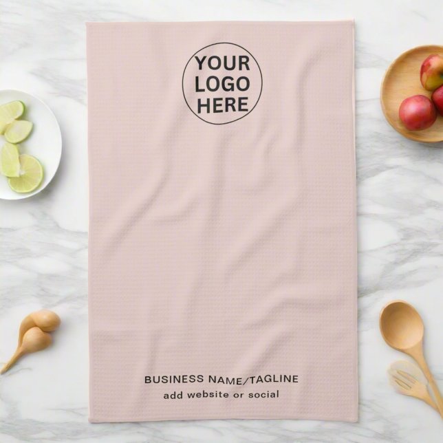 Professional Business Logo & Text Blush Pink Tea Towel (Creator Uploaded)
