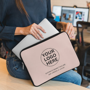 Professional Business Logo & Text Clean Blush Pink Laptop Sleeve