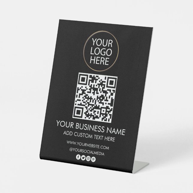 Professional Business Logo & Text Company QR Code  Pedestal Sign (Front)