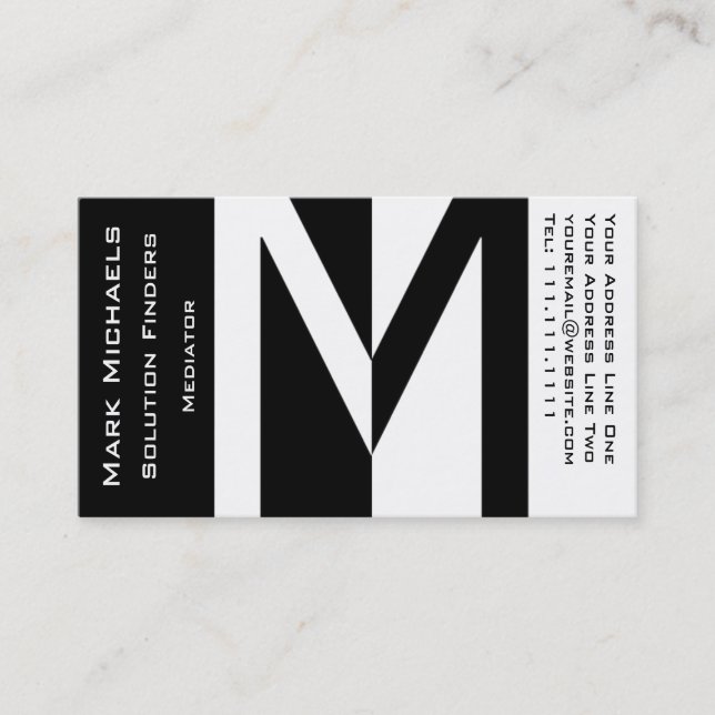Professional Business M Monogram Black and White Card (Front)