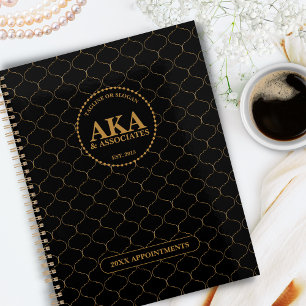 Professional Business Monogram Black Gold Trellis Planner