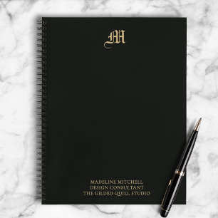 Professional Business Monogram Modern Black Gold Notebook
