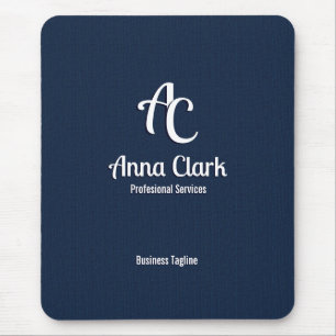 Professional Business Monogram Navy Blue Textured Mouse Mat