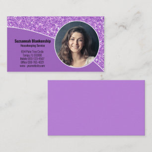 Professional Business Photo Purple Faux Glitter Card
